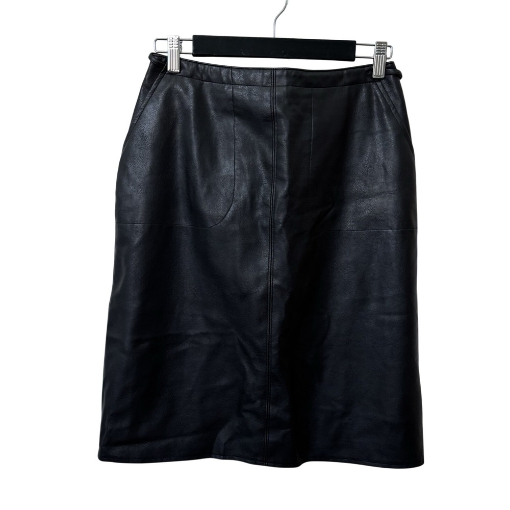 Vintage L'officiel Faux Vegan Leather Pencil Skirt Womens 6 Black Goth‎ Y2K 90s